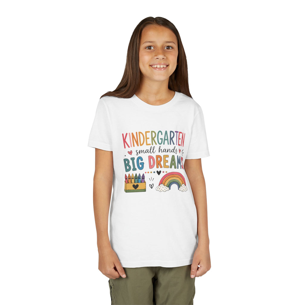 Kindergarten Small Hands Big Dreams Graphic T-Shirt — Rainbow Crayons Back-to-School Shirt