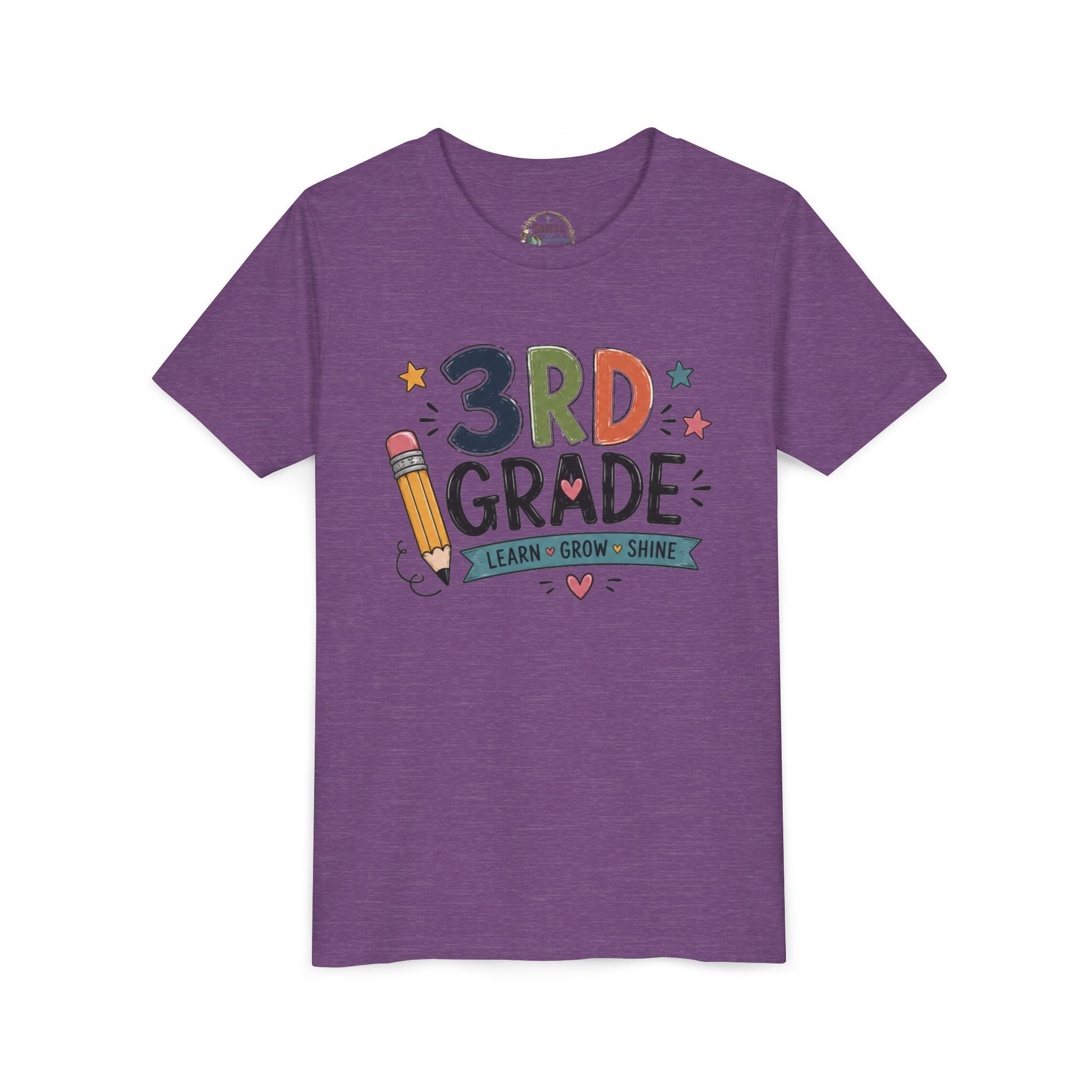 3rd Grade Graphic T-Shirt – 'Learn • Grow • Shine' Back-to-School Kids Shirt