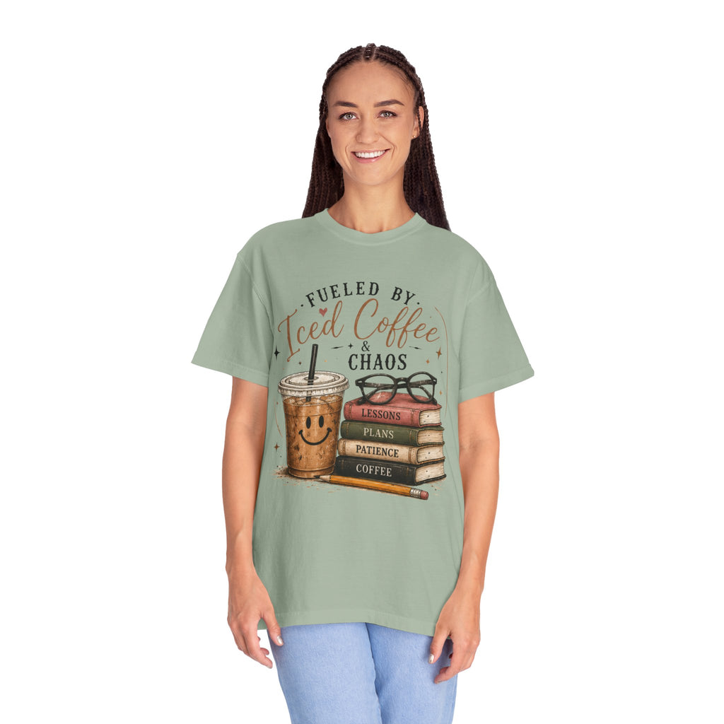 Adult Iced Coffee & Chaos T-Shirt — Fueled by Iced Coffee Graphic Tee for Book Lovers