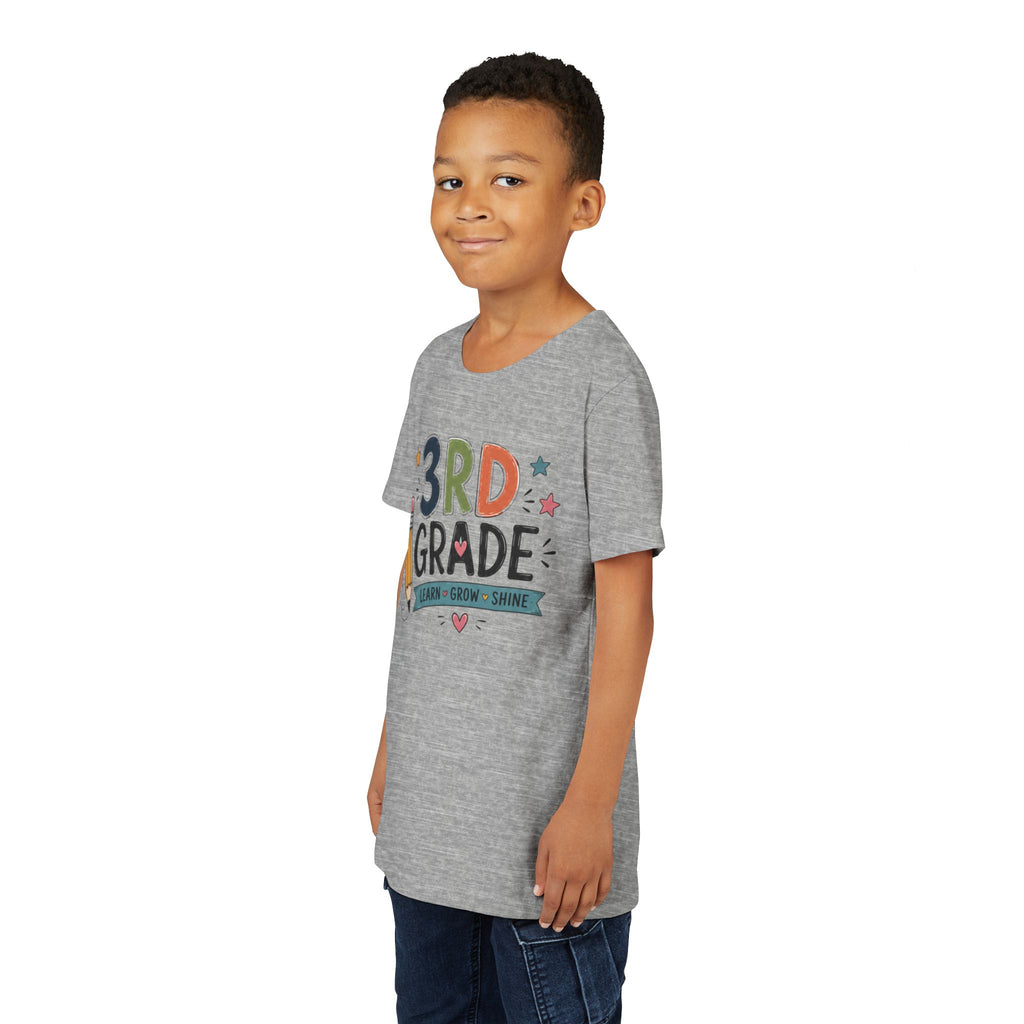 3rd Grade Graphic T-Shirt – 'Learn • Grow • Shine' Back-to-School Kids Shirt