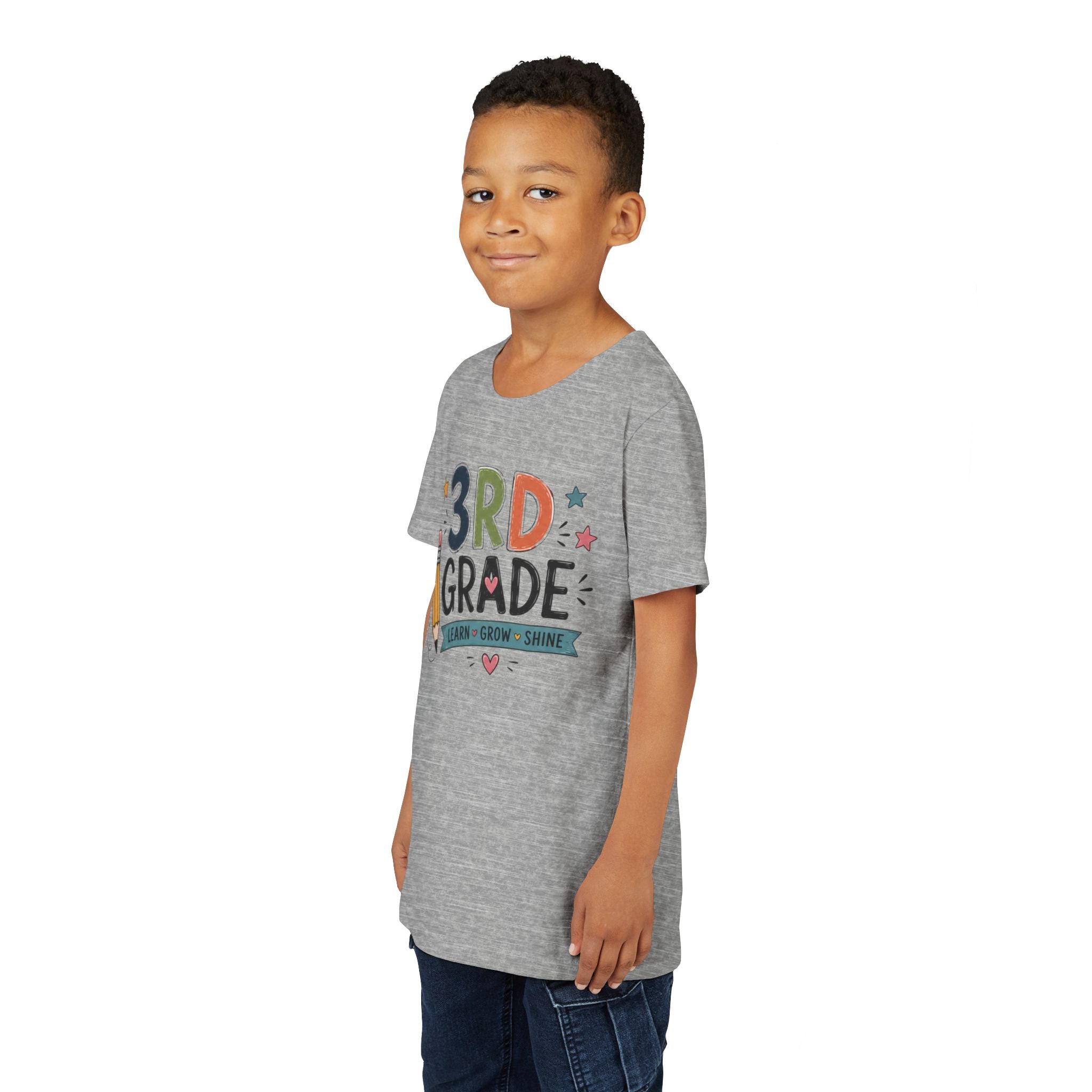 3rd Grade Graphic T-Shirt – 'Learn • Grow • Shine' Back-to-School Kids Shirt