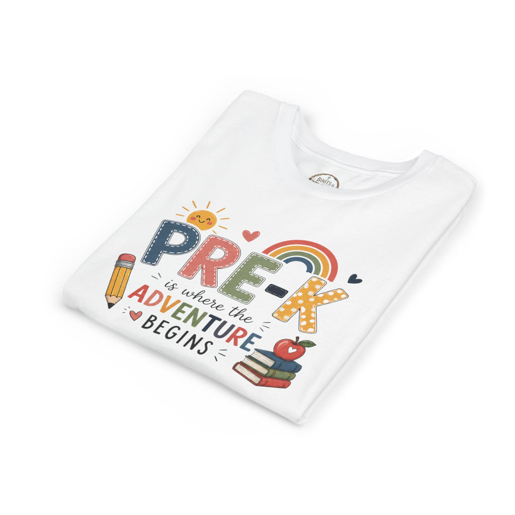 Pre-K Adventure Begins Youth Tee — Back to School Preschool Shirt