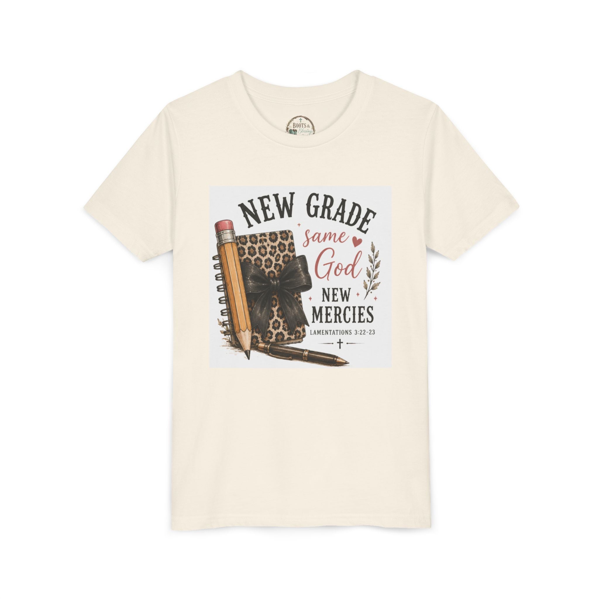 Youth Graphic T-Shirt — "New Grade Same God New Mercies" Christian Back-to-School Shirt