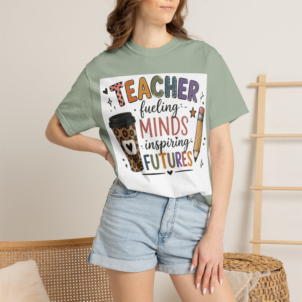 Teacher T-Shirt - "Fueling Minds, Inspiring Futures" Coffee & Pencil Design