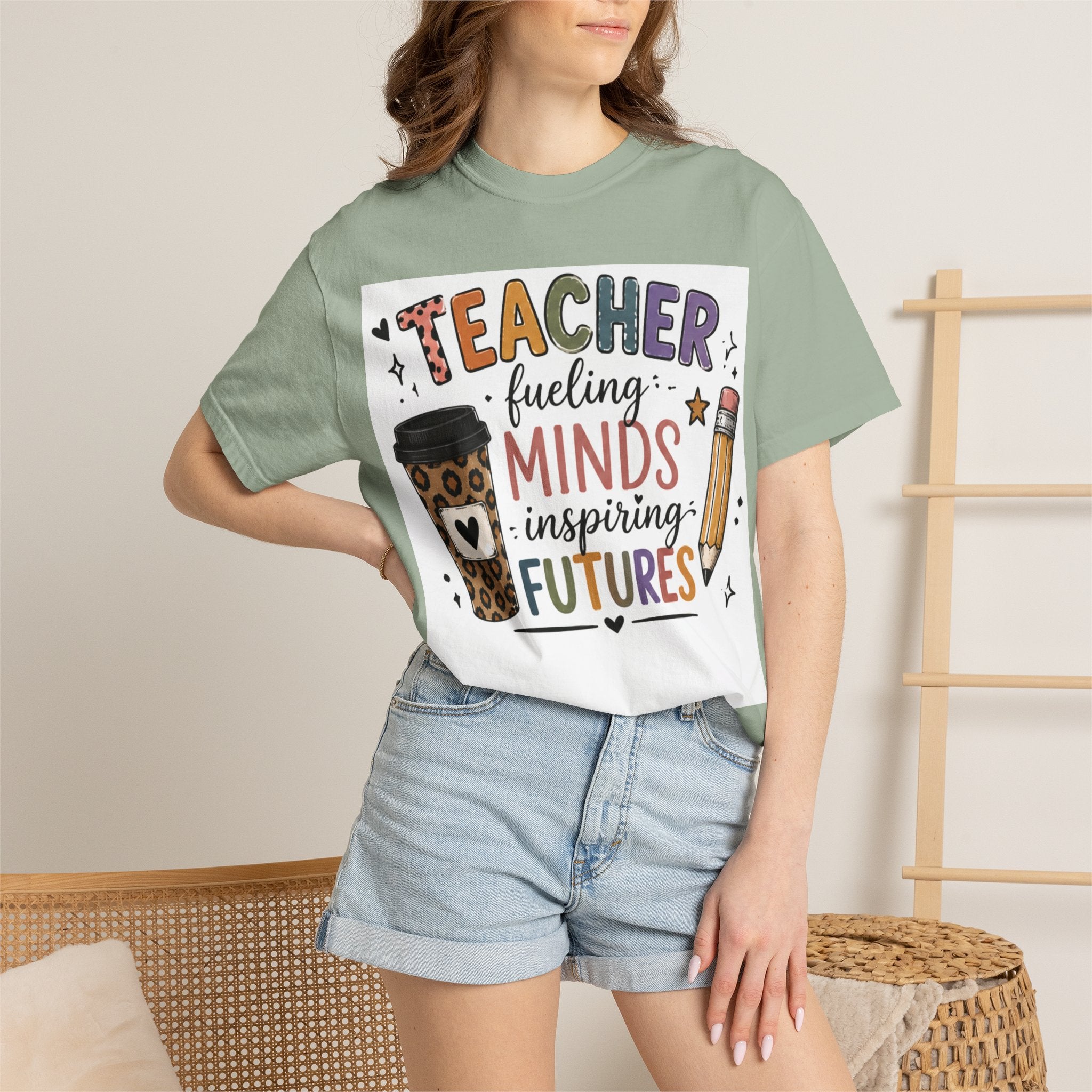 Teacher T-Shirt - "Fueling Minds, Inspiring Futures" Coffee & Pencil Design