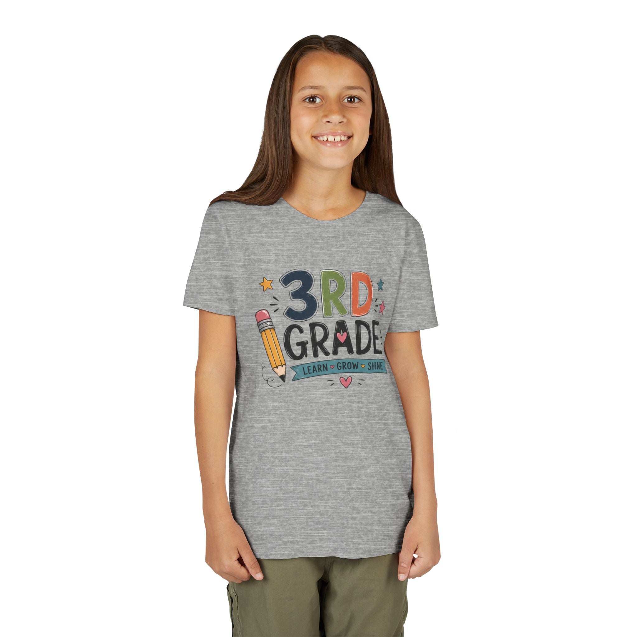 3rd Grade Graphic T-Shirt – 'Learn • Grow • Shine' Back-to-School Kids Shirt