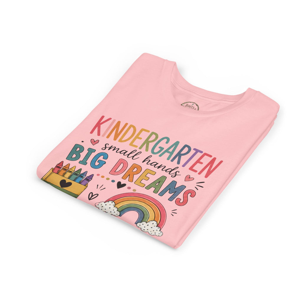 Kindergarten Small Hands Big Dreams Graphic T-Shirt — Rainbow Crayons Back-to-School Shirt