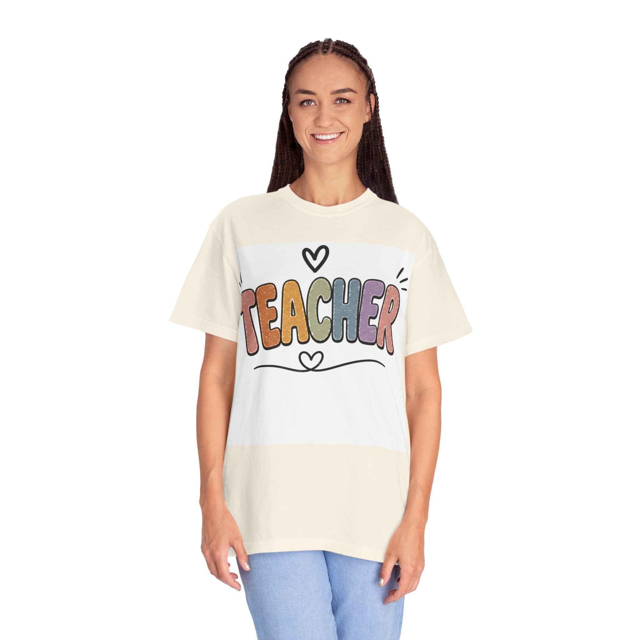 Teacher Colorblock Graphic T-Shirt — Cute Heart Classroom Gift