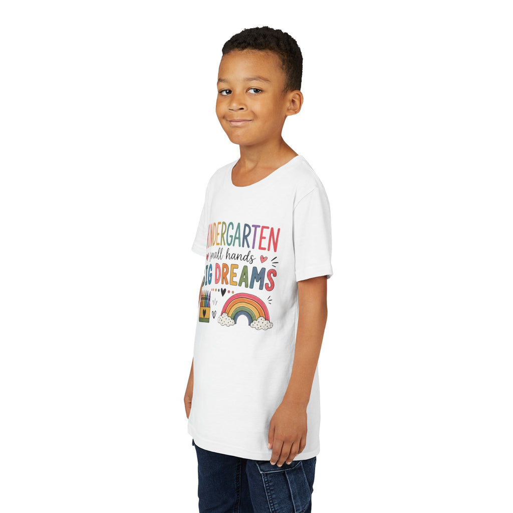 Kindergarten Small Hands Big Dreams Graphic T-Shirt — Rainbow Crayons Back-to-School Shirt