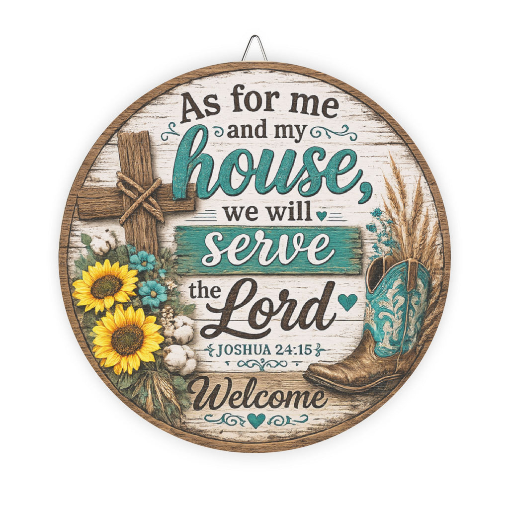 Round Wooden Wall Sign — “As for me and my house, we will serve the Lord” Rustic Welcome Decor
