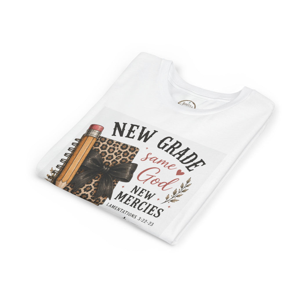 Youth Graphic T-Shirt — "New Grade Same God New Mercies" Christian Back-to-School Shirt