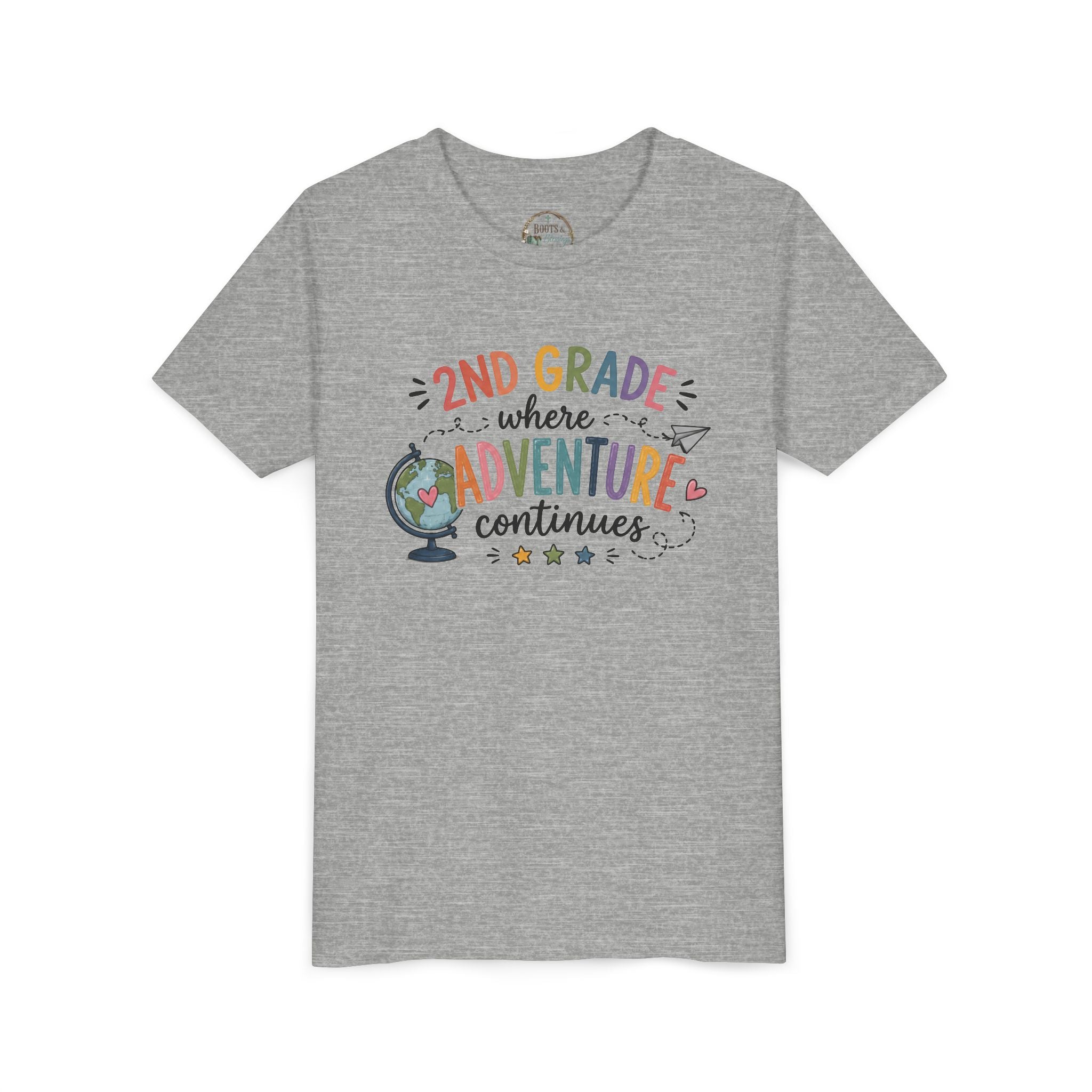 2nd Grade Adventure Graphic T-Shirt — Youth Back-to-School Globe Design