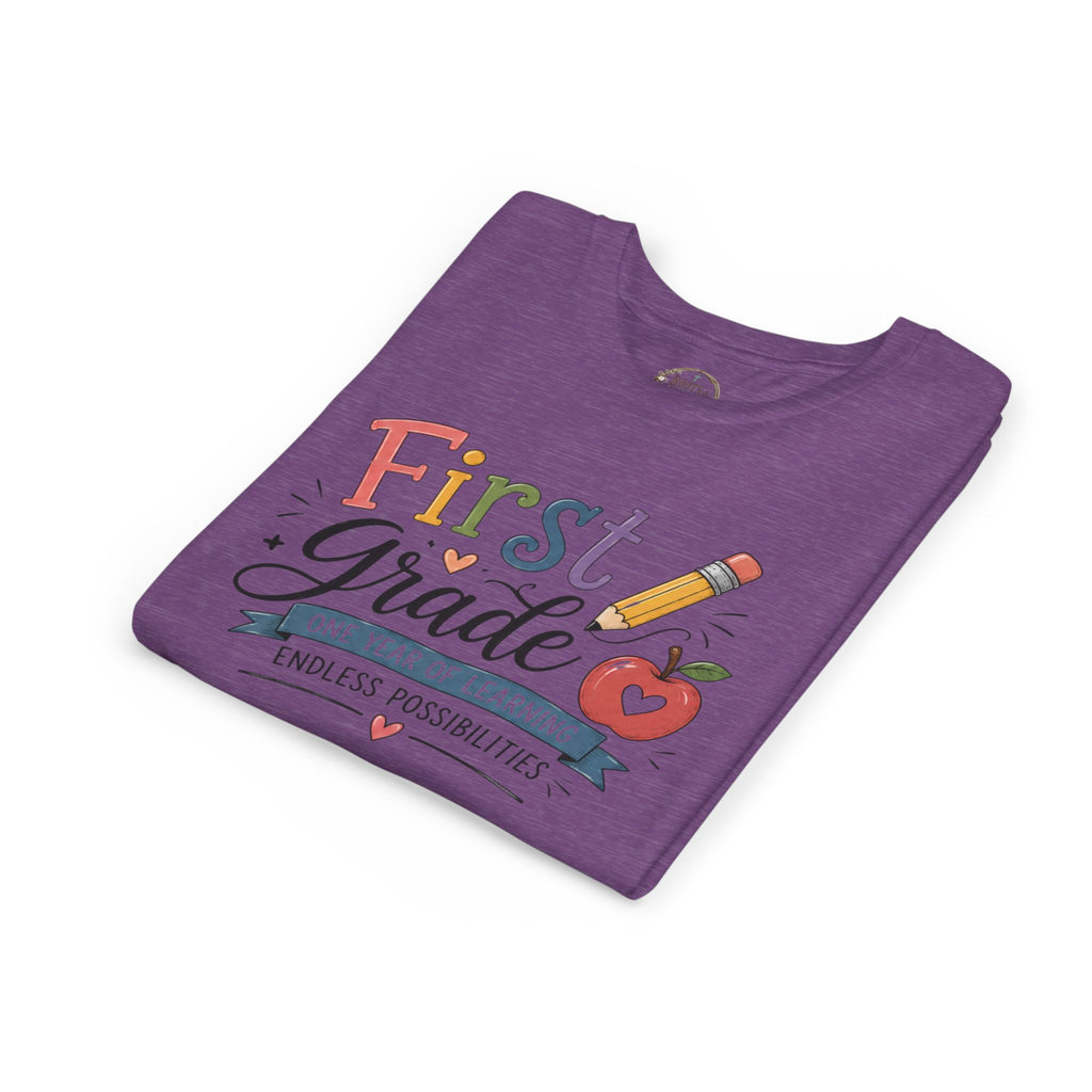 First Grade Graphic T-Shirt - "First Grade: One Year of Learning, Endless Possibilities" Back-to-School Shirt