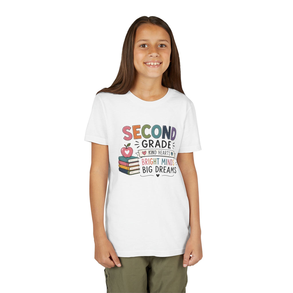Second Grade Graphic T-Shirt – "Second Grade: Kind Hearts, Bright Minds, Big Dreams" Back-to-School Tee