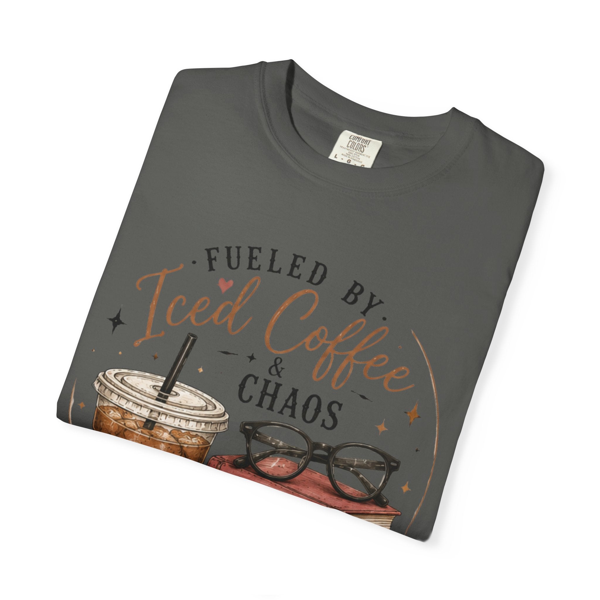 Adult Iced Coffee & Chaos T-Shirt — Fueled by Iced Coffee Graphic Tee for Book Lovers