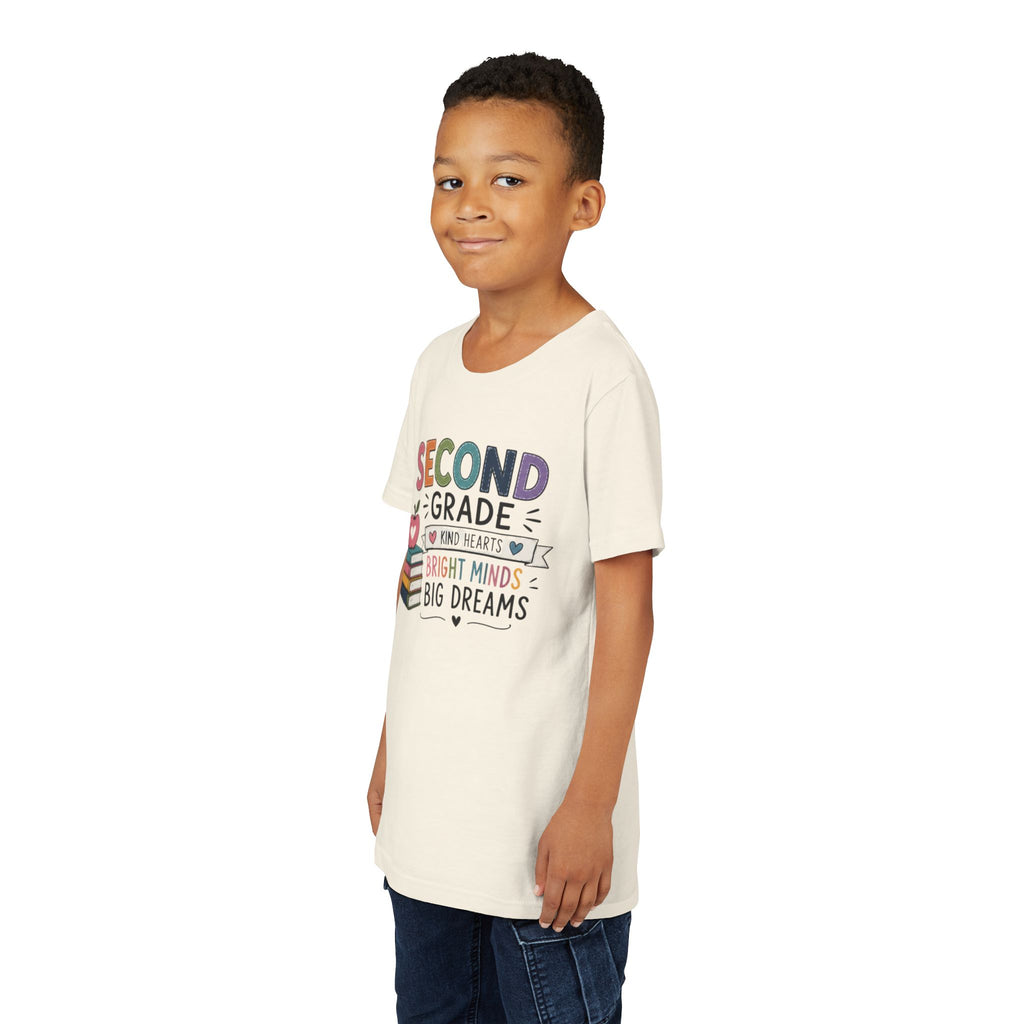 Second Grade Graphic T-Shirt – "Second Grade: Kind Hearts, Bright Minds, Big Dreams" Back-to-School Tee