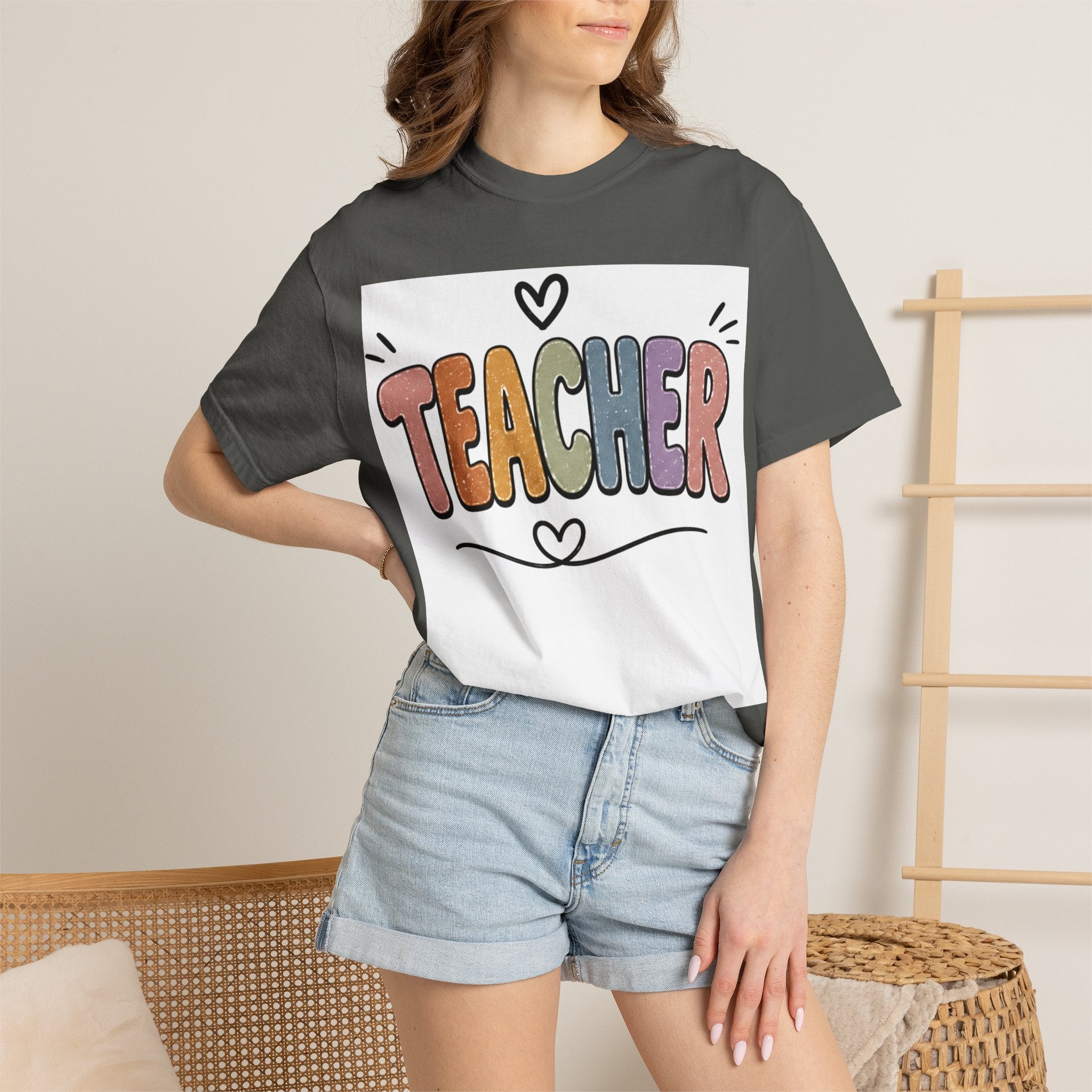 Teacher Colorblock Graphic T-Shirt — Cute Heart Classroom Gift