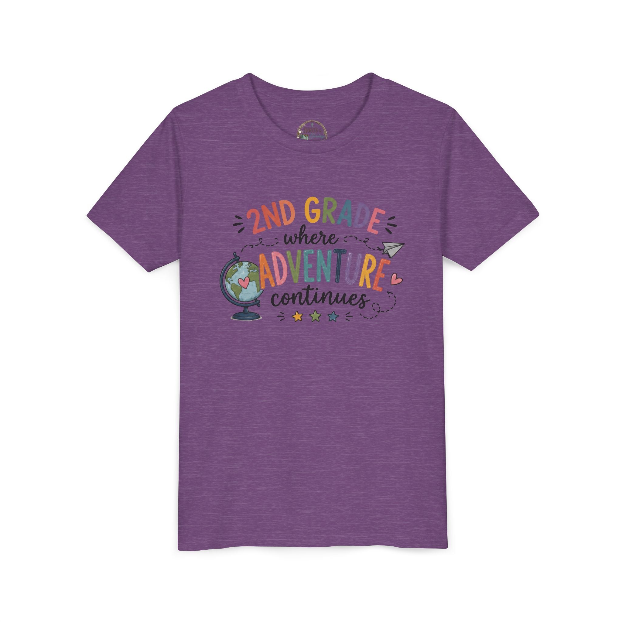 2nd Grade Adventure Graphic T-Shirt — Youth Back-to-School Globe Design