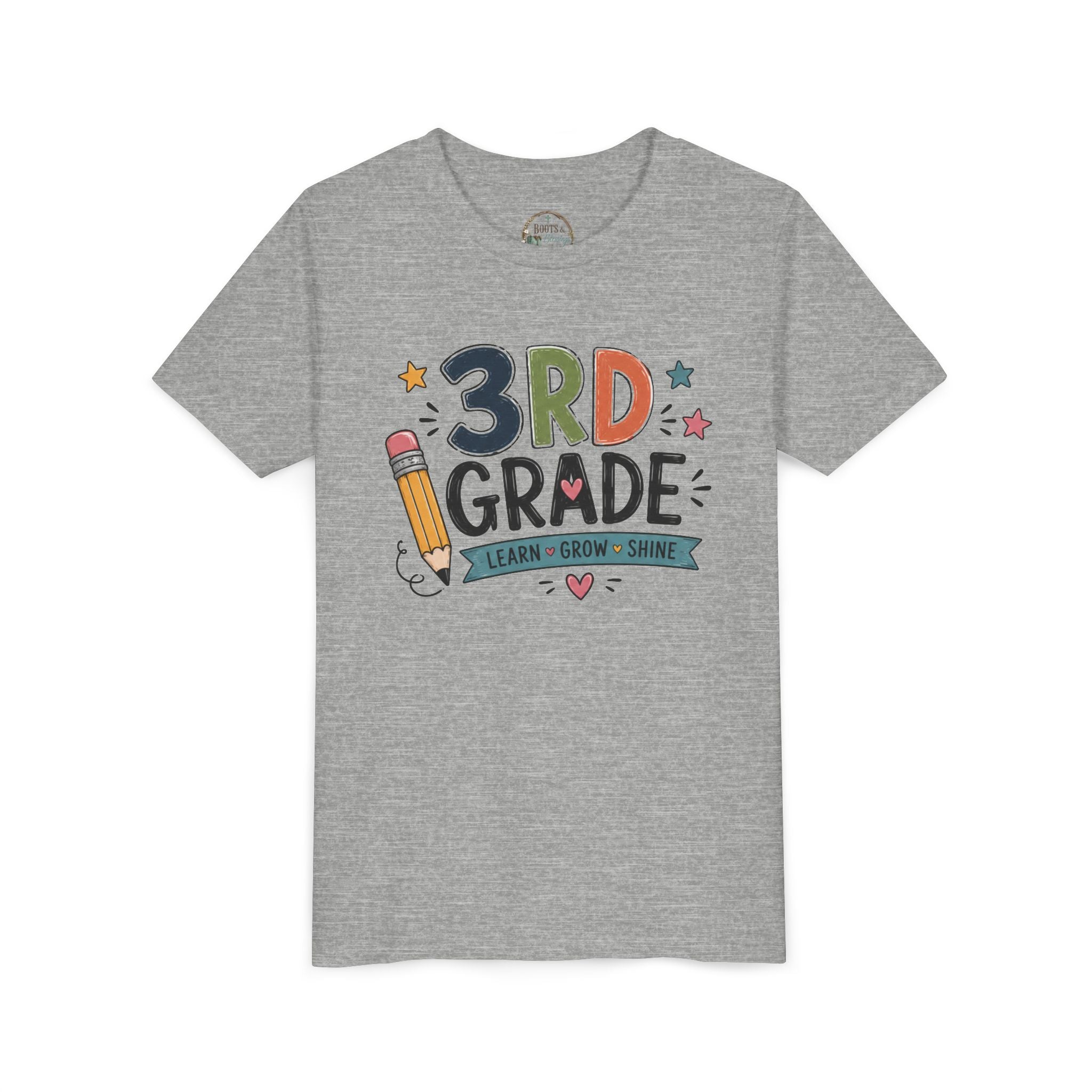 3rd Grade Graphic T-Shirt – 'Learn • Grow • Shine' Back-to-School Kids Shirt