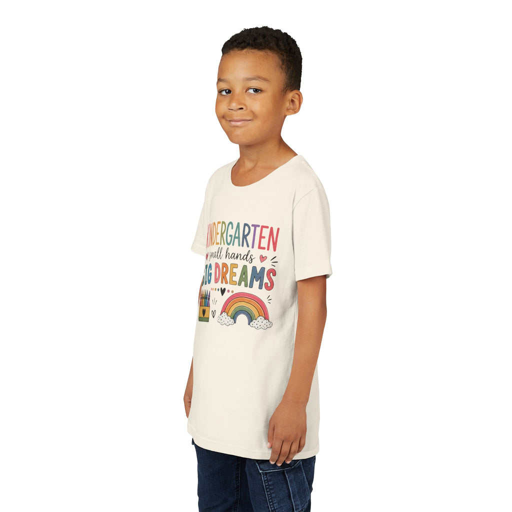 Kindergarten Small Hands Big Dreams Graphic T-Shirt — Rainbow Crayons Back-to-School Shirt