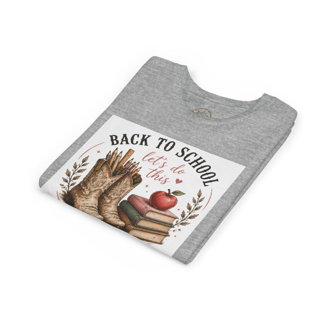 Youth Graphic T-Shirt — "Back to School, Let’s Do This" Cowboy Boots & Apple Design