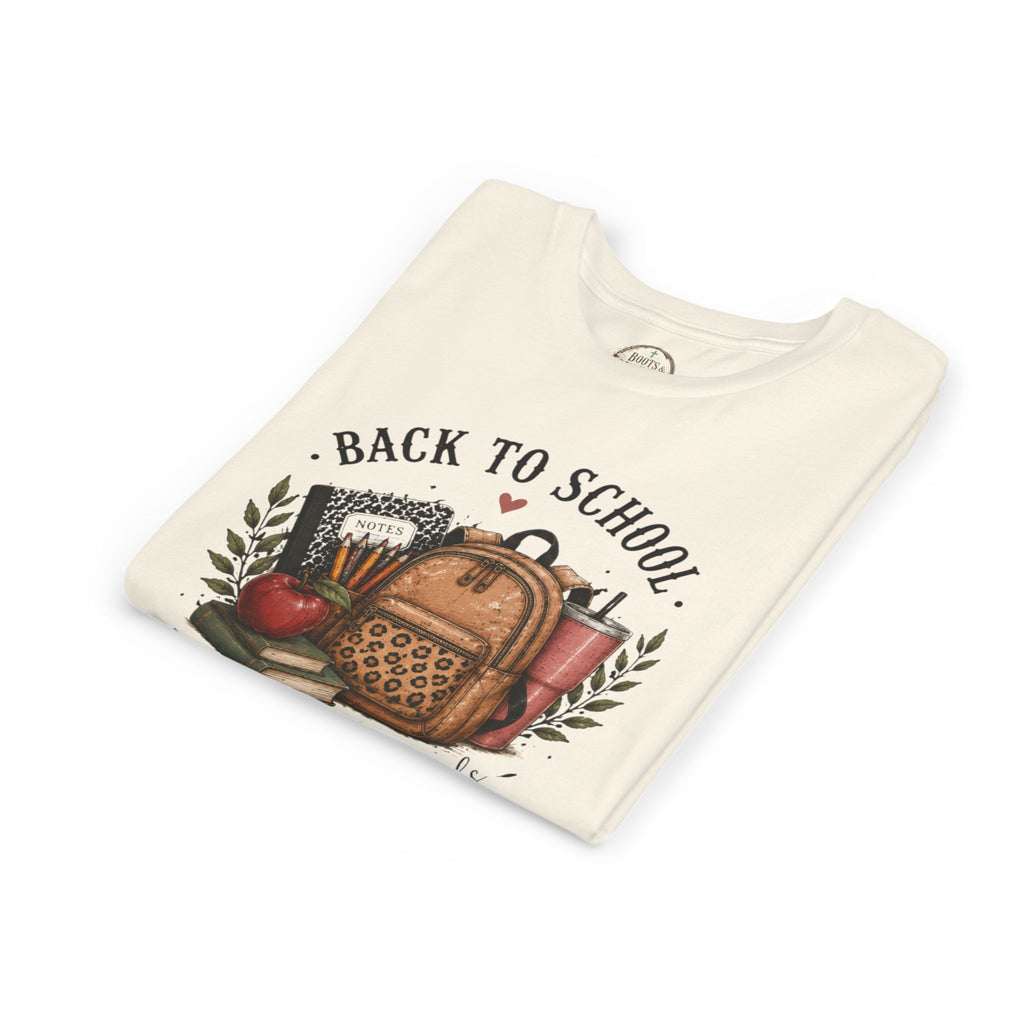 Youth Back to School Graphic T-Shirt – 'Back to School' Backpack & Apples Design