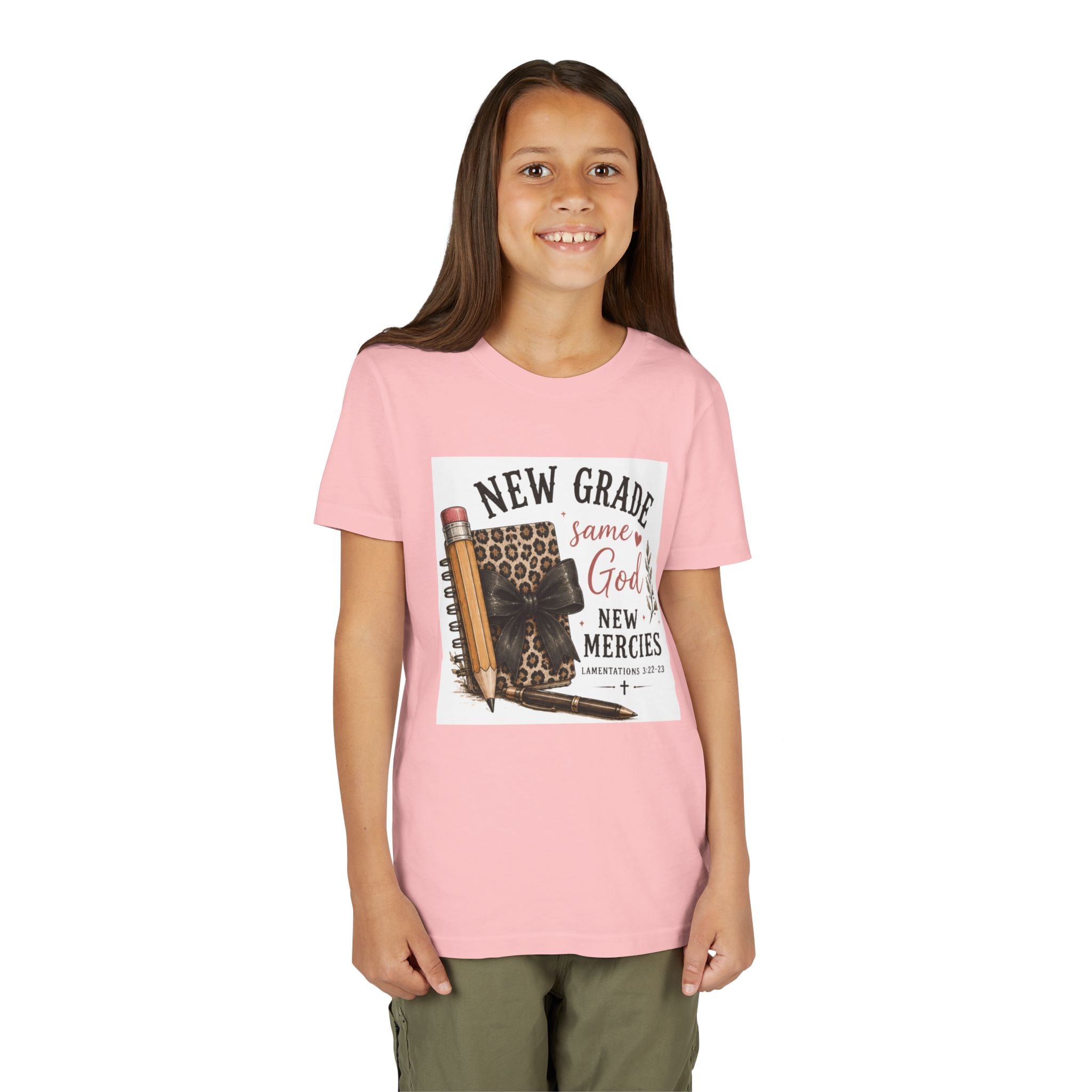Youth Graphic T-Shirt — "New Grade Same God New Mercies" Christian Back-to-School Shirt