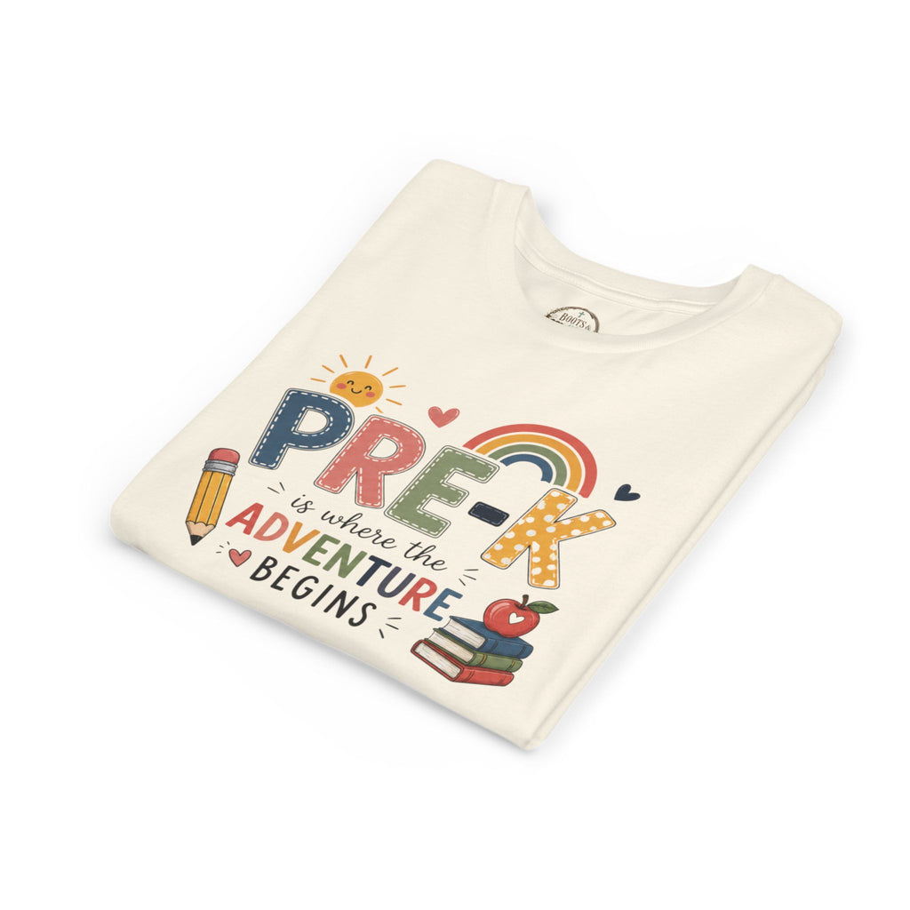 Pre-K Adventure Begins Youth Tee — Back to School Preschool Shirt