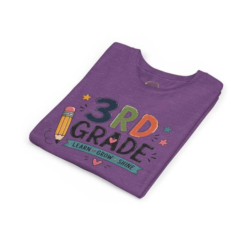 3rd Grade Graphic T-Shirt – 'Learn • Grow • Shine' Back-to-School Kids Shirt