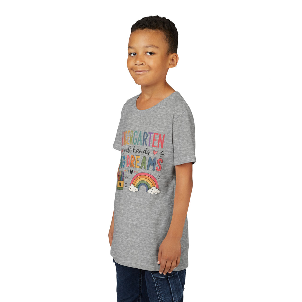 Kindergarten Small Hands Big Dreams Graphic T-Shirt — Rainbow Crayons Back-to-School Shirt