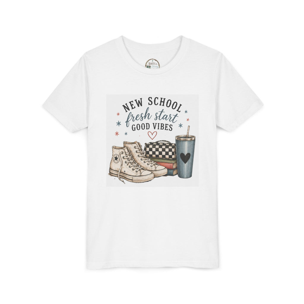 Youth Graphic T-Shirt — "New School Fresh Start Good Vibes" Back-to-School Graphic