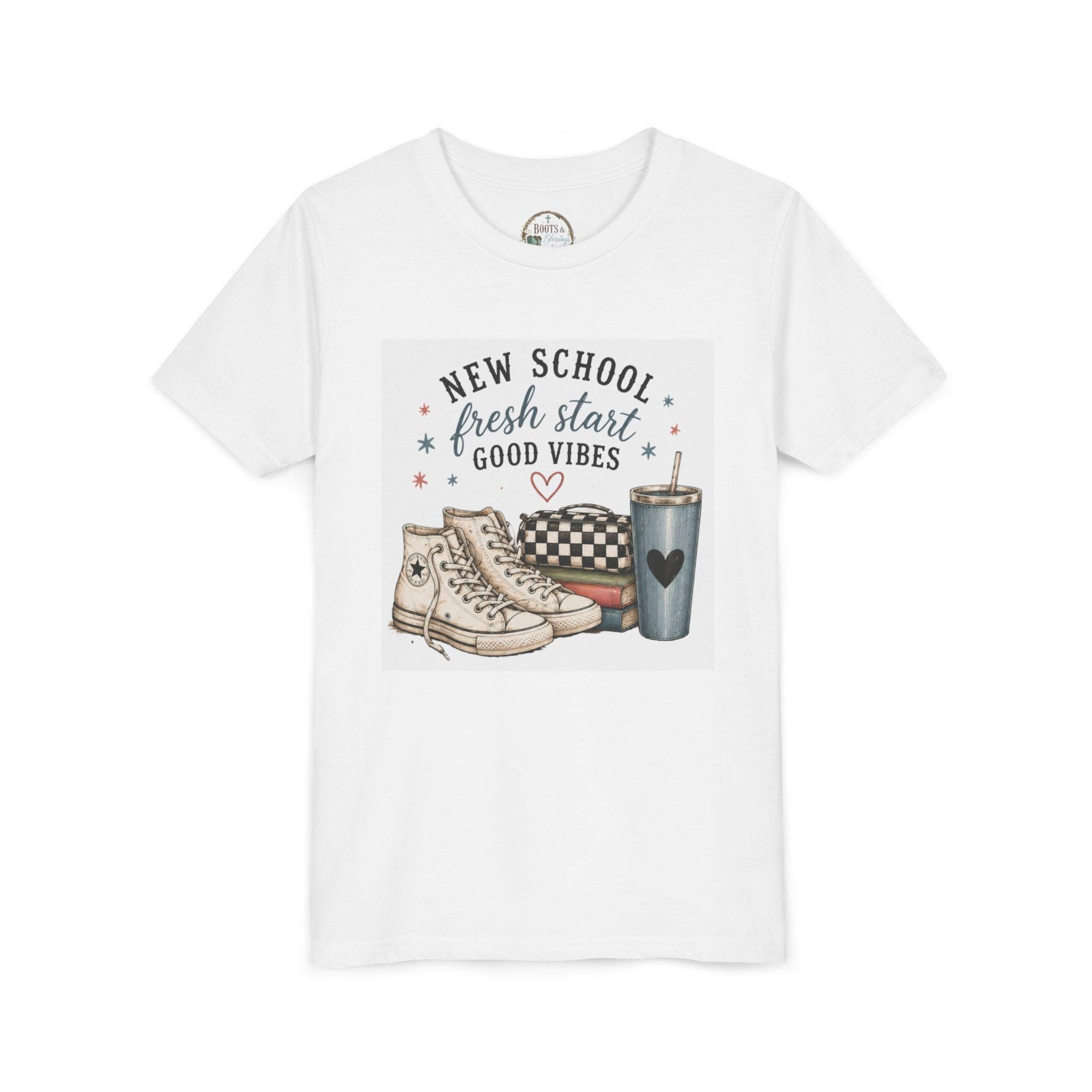 Youth Graphic T-Shirt — "New School Fresh Start Good Vibes" Back-to-School Graphic