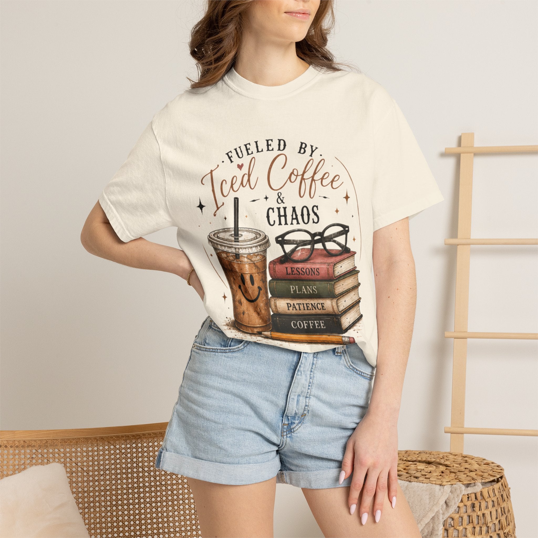 Adult Iced Coffee & Chaos T-Shirt — Fueled by Iced Coffee Graphic Tee for Book Lovers