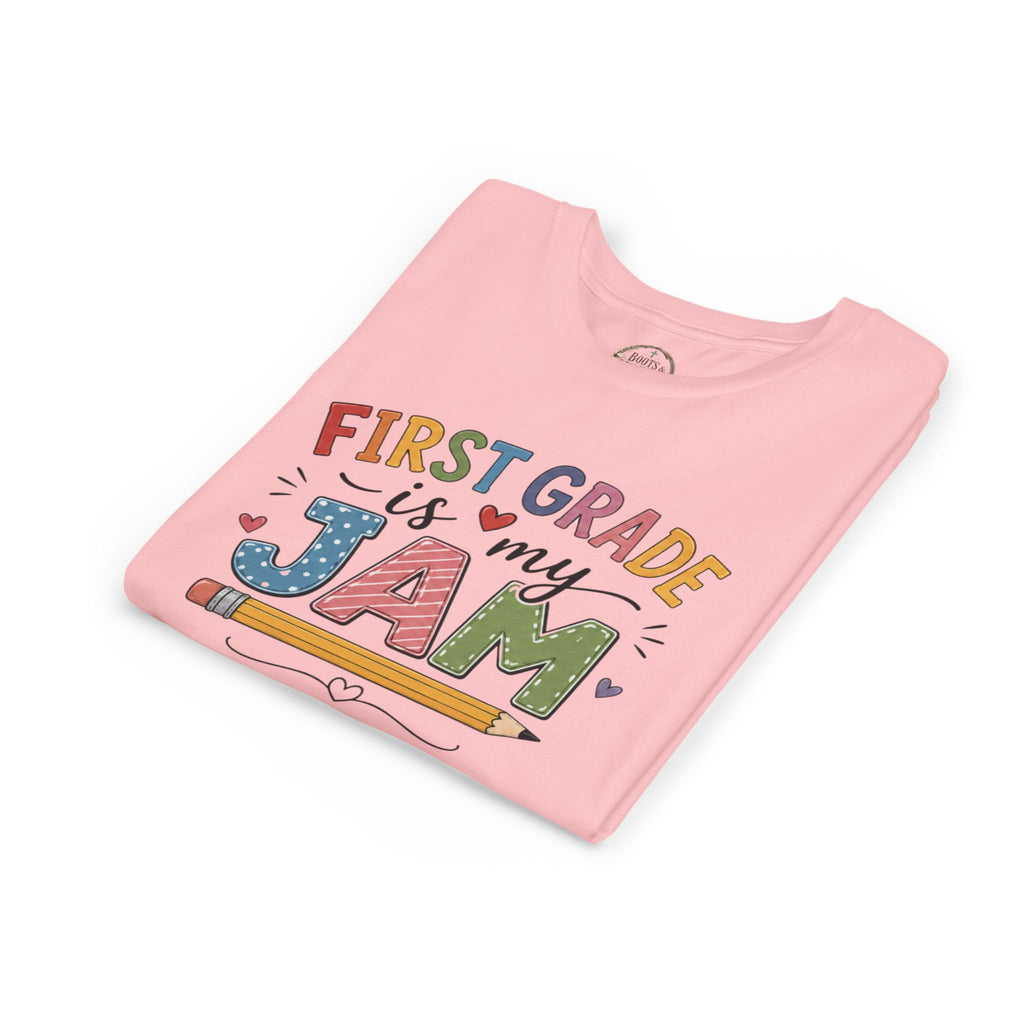 First Grade Is My Jam Graphic T-Shirt - Cute Back-to-School Pencil Shirt