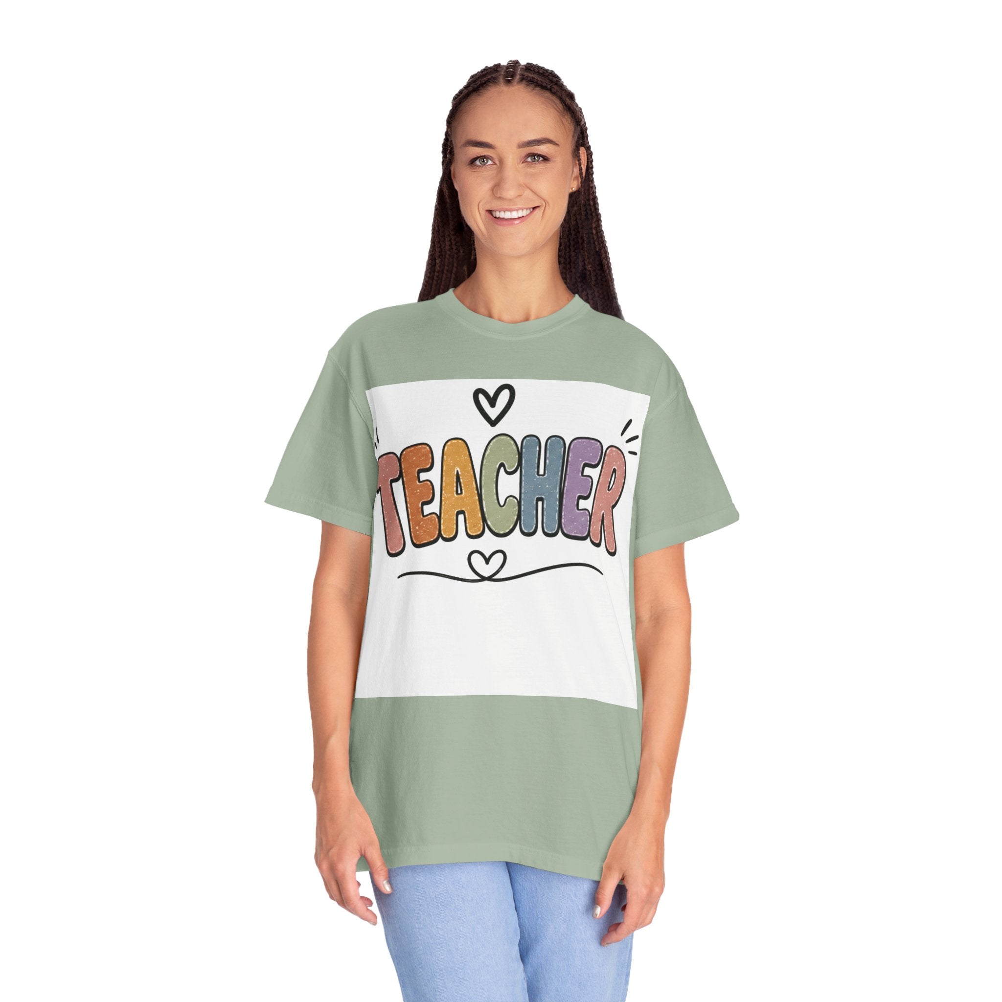 Teacher Colorblock Graphic T-Shirt — Cute Heart Classroom Gift