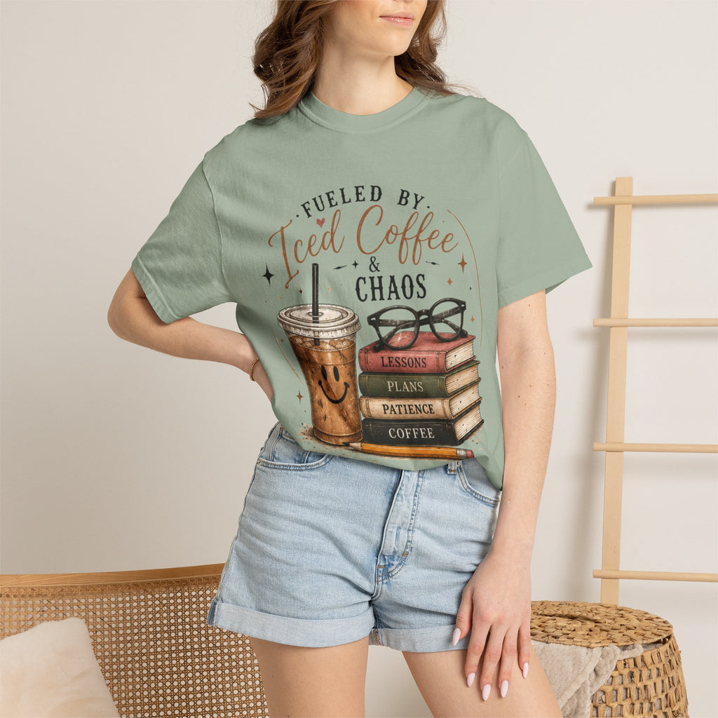 Adult Iced Coffee & Chaos T-Shirt — Fueled by Iced Coffee Graphic Tee for Book Lovers