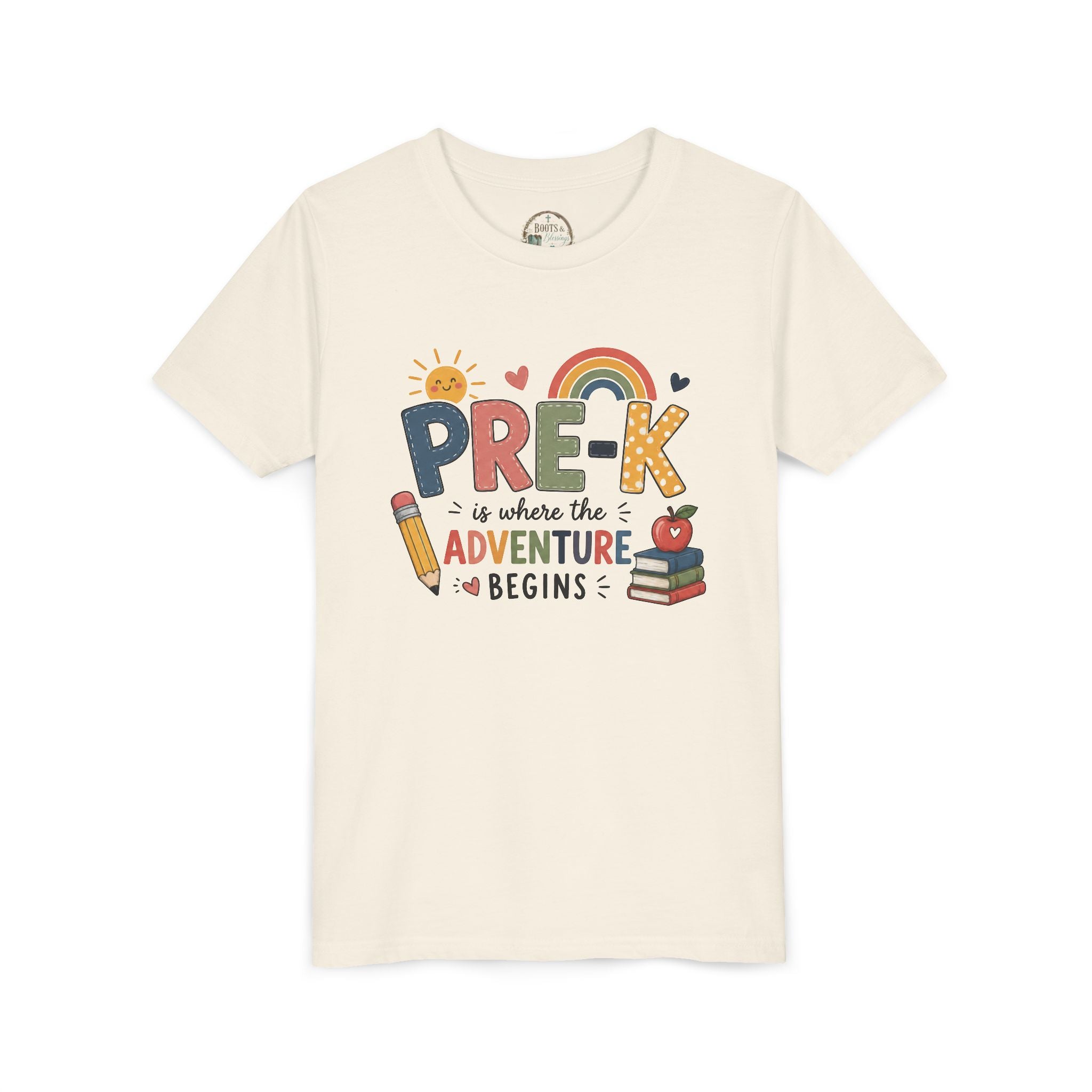 Pre-K Adventure Begins Youth Tee — Back to School Preschool Shirt