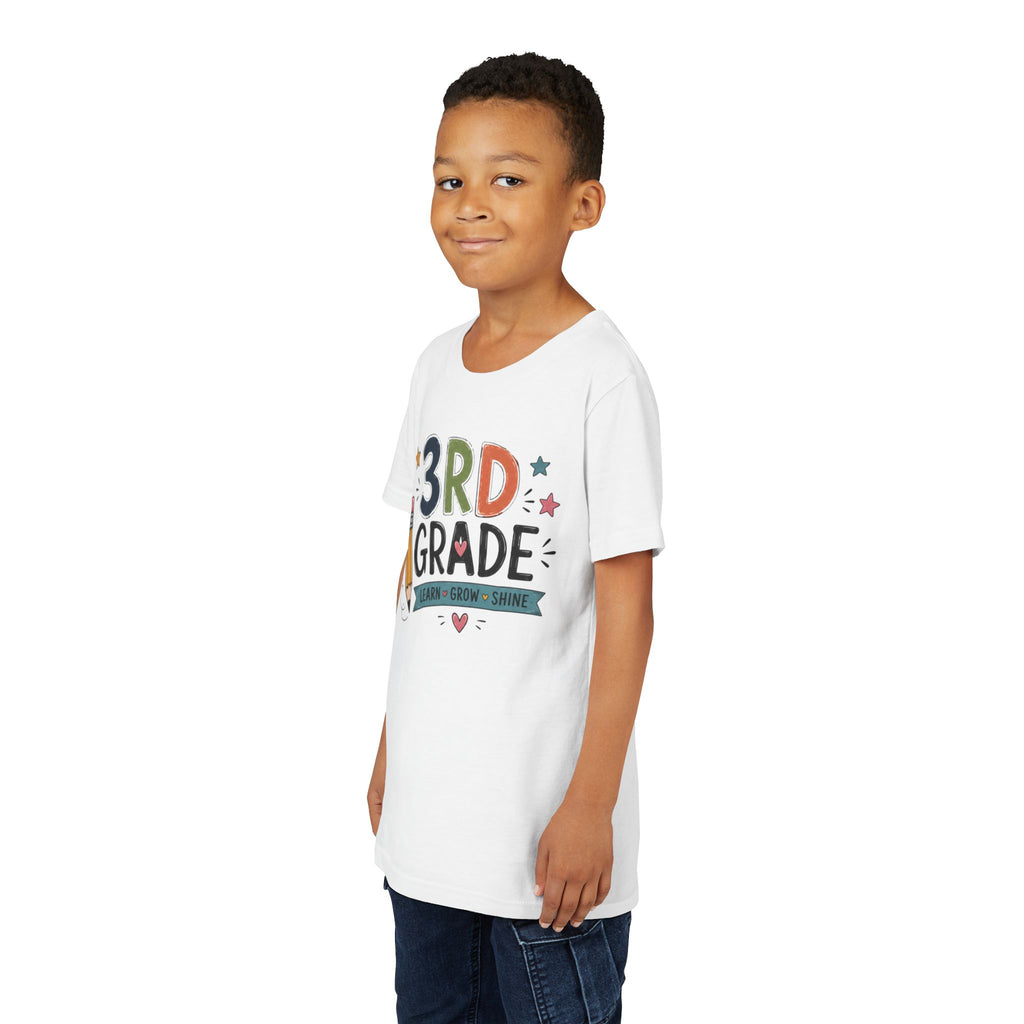 3rd Grade Graphic T-Shirt – 'Learn • Grow • Shine' Back-to-School Kids Shirt