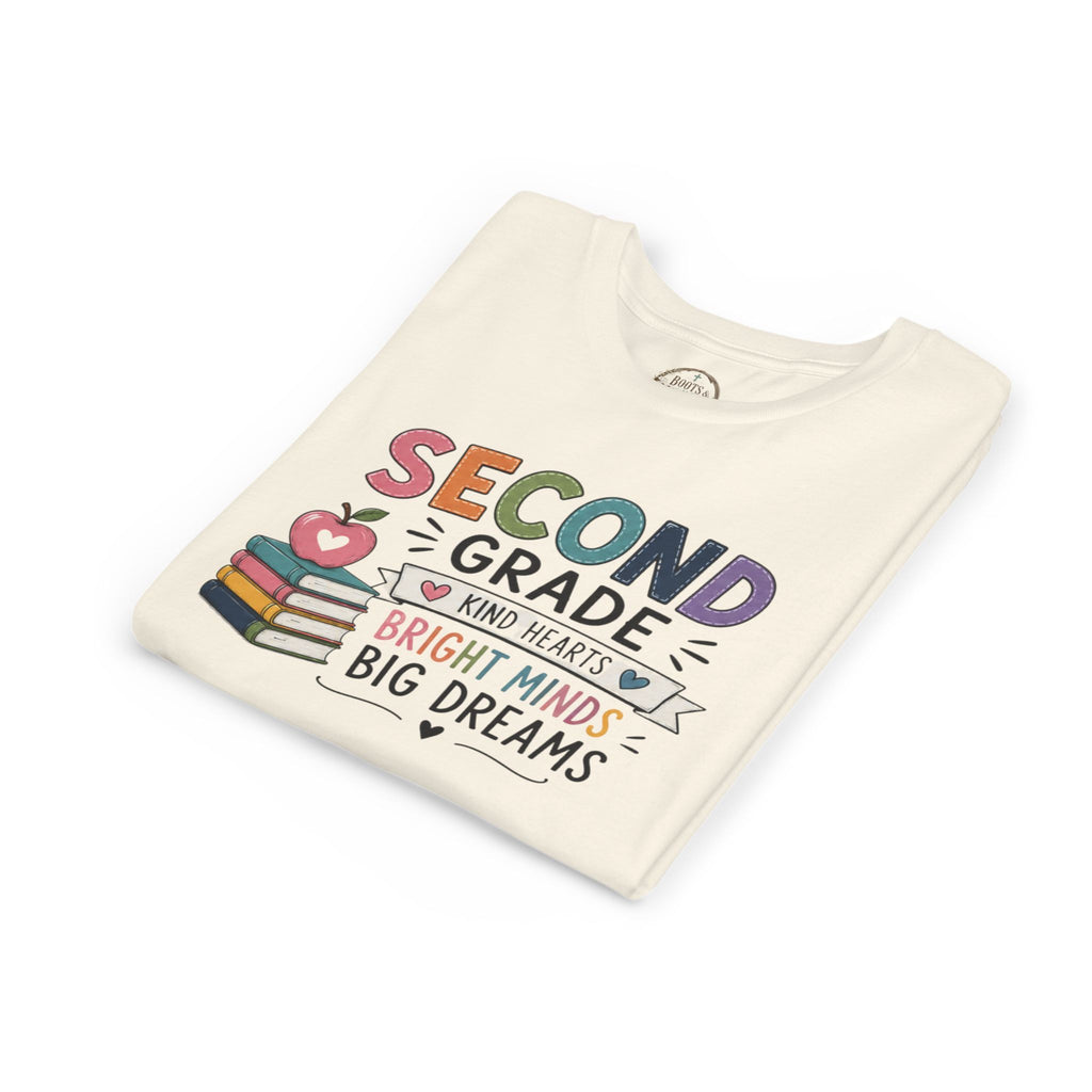 Second Grade Graphic T-Shirt – "Second Grade: Kind Hearts, Bright Minds, Big Dreams" Back-to-School Tee