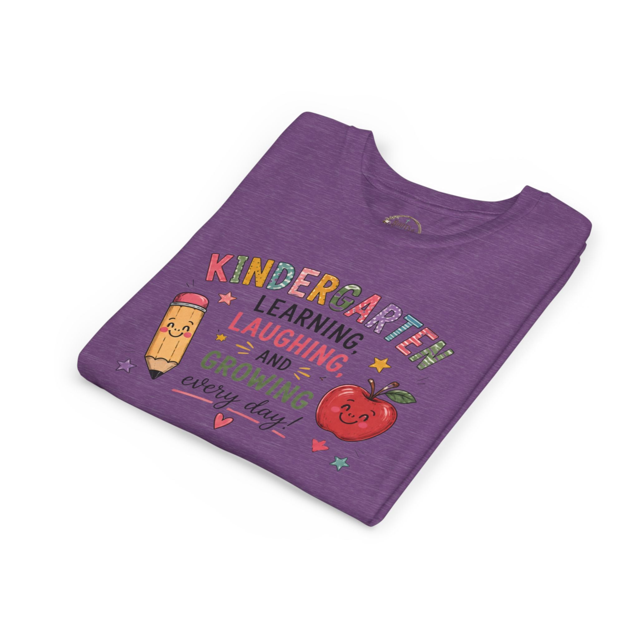 Kindergarten Learning Laughing Growing Graphic T-Shirt — Cute Pencil & Apple Back-to-School Shirt
