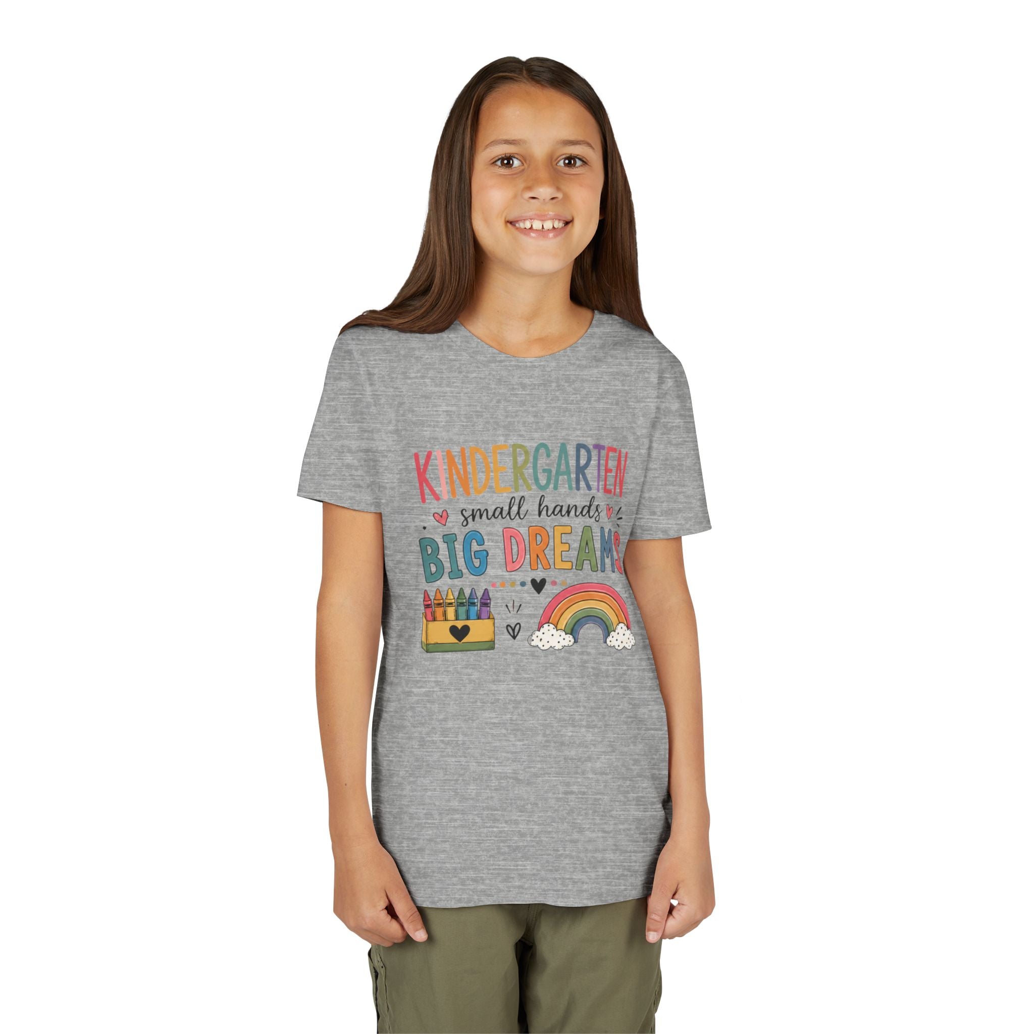 Kindergarten Small Hands Big Dreams Graphic T-Shirt — Rainbow Crayons Back-to-School Shirt