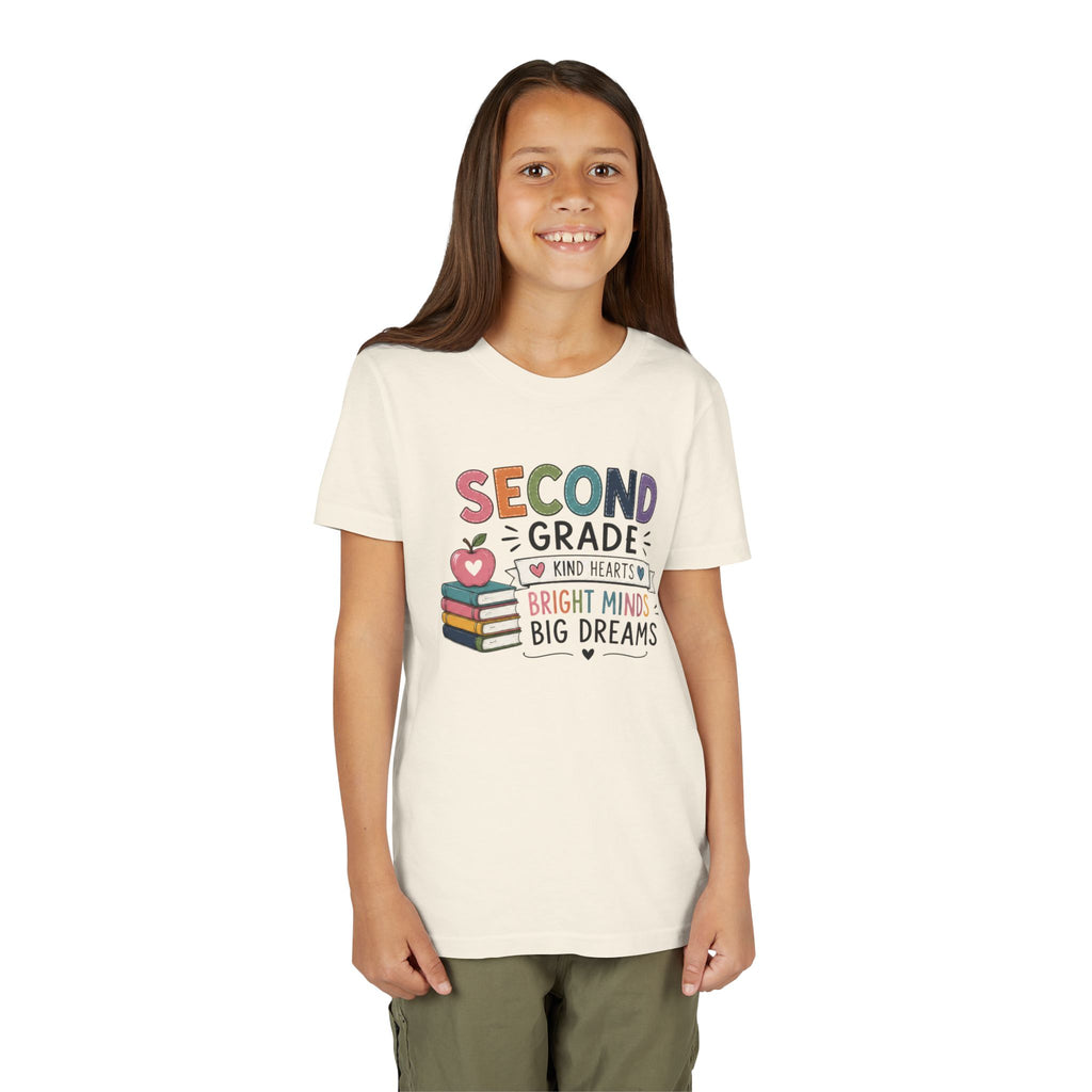 Second Grade Graphic T-Shirt – "Second Grade: Kind Hearts, Bright Minds, Big Dreams" Back-to-School Tee