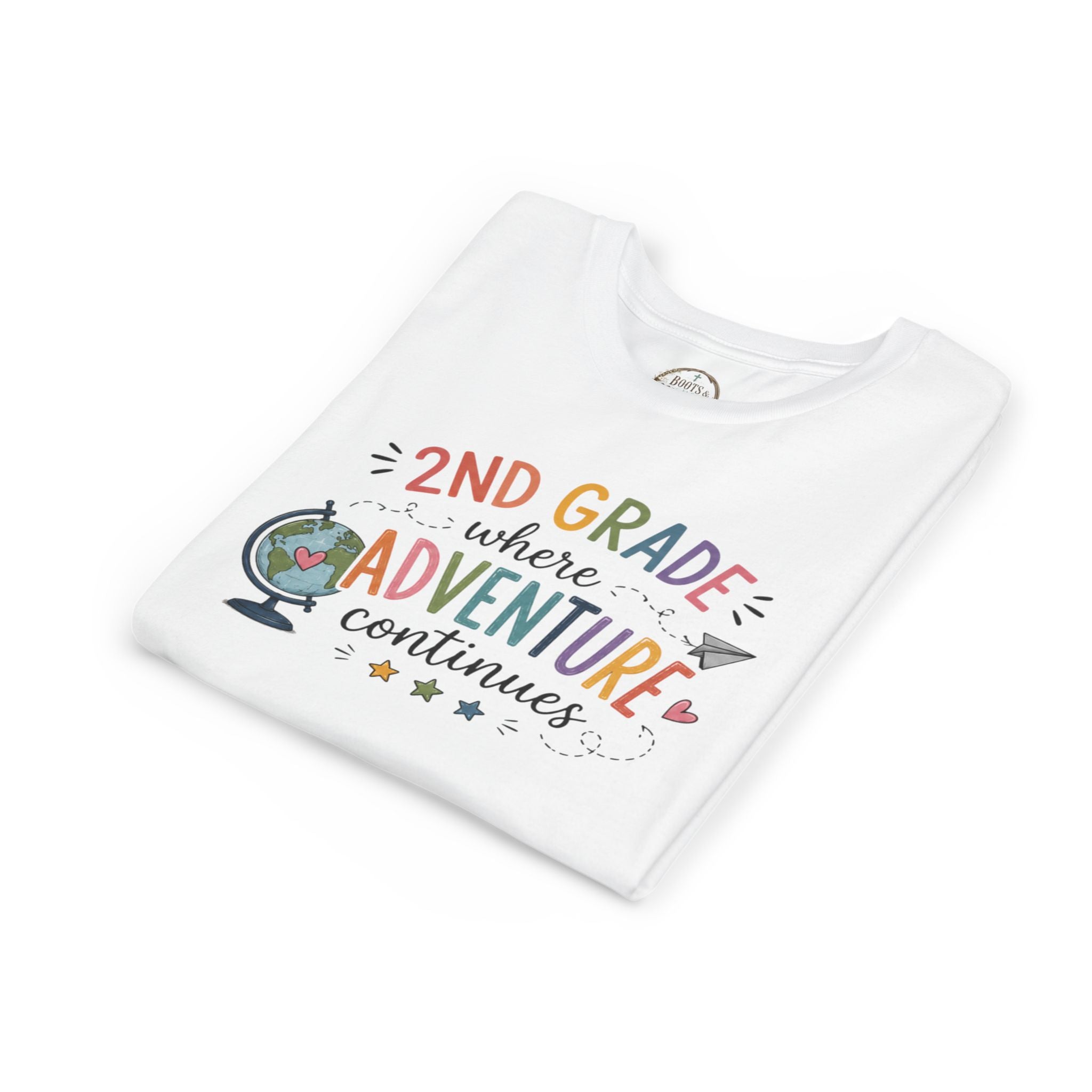2nd Grade Adventure Graphic T-Shirt — Youth Back-to-School Globe Design