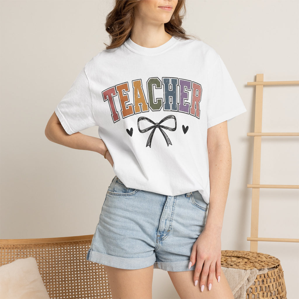 Teacher Rainbow Bow T-Shirt
