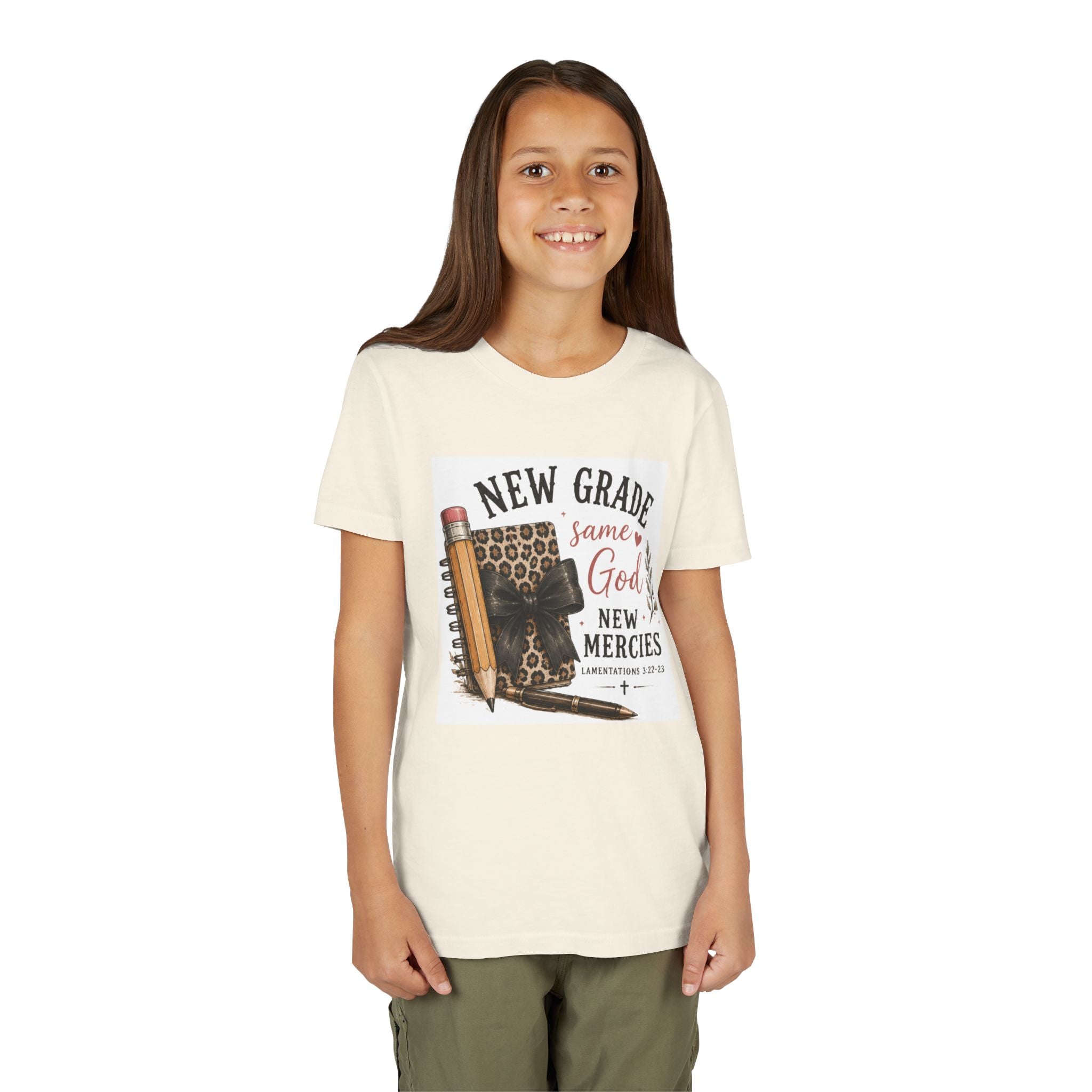 Youth Graphic T-Shirt — "New Grade Same God New Mercies" Christian Back-to-School Shirt
