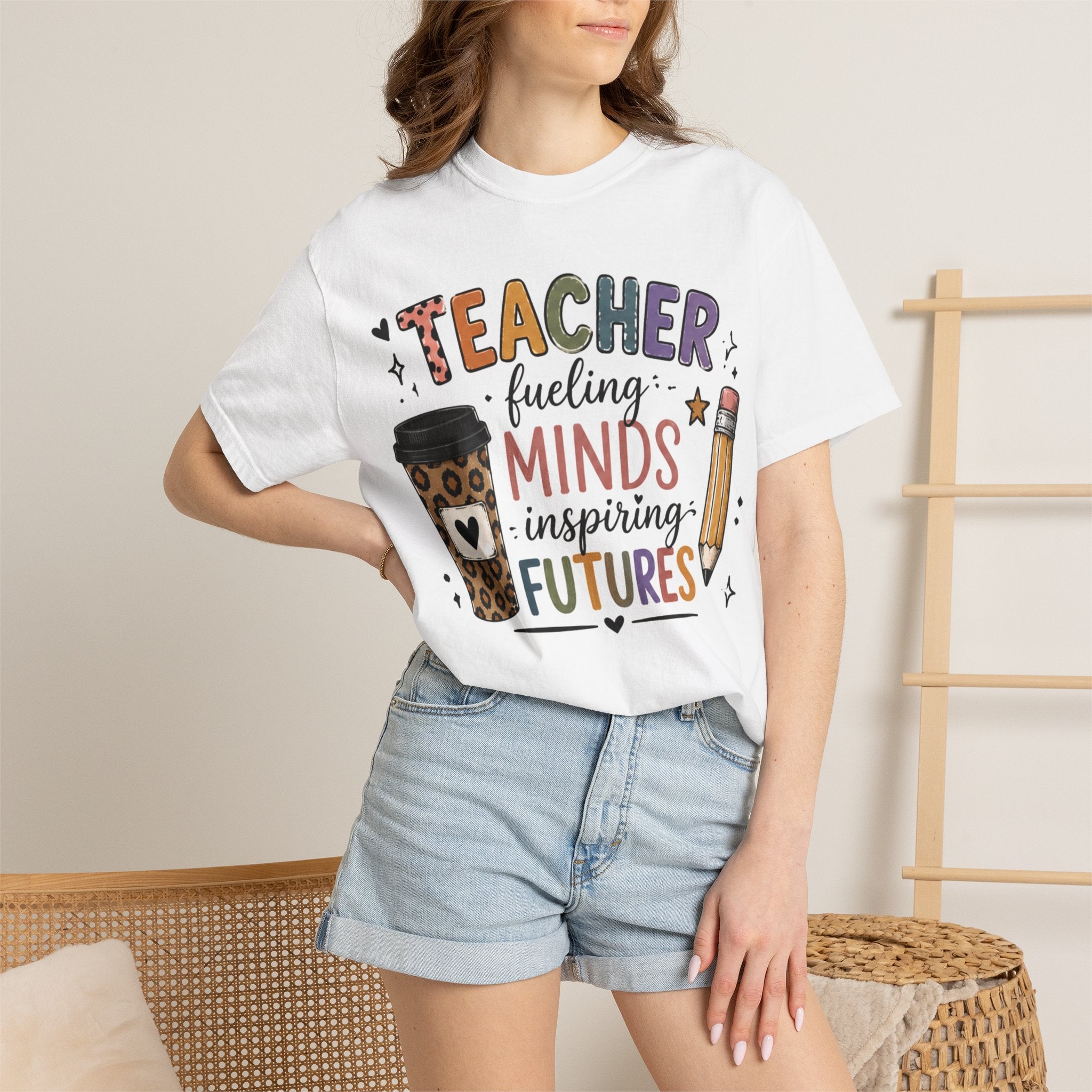 Teacher T-Shirt - "Fueling Minds, Inspiring Futures" Coffee & Pencil Design