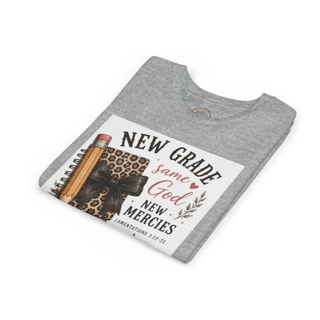 Youth Graphic T-Shirt — "New Grade Same God New Mercies" Christian Back-to-School Shirt