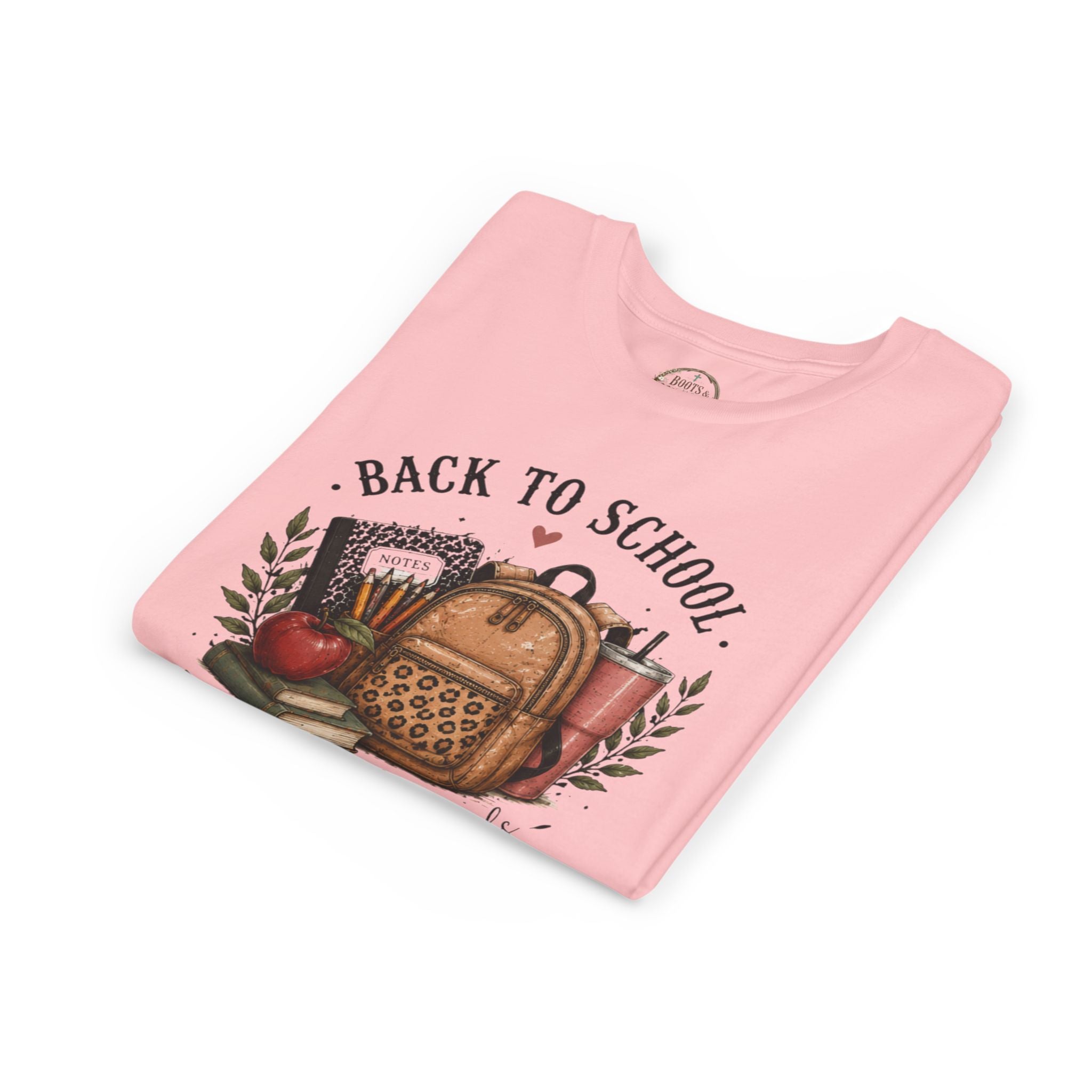 Youth Back to School Graphic T-Shirt – 'Back to School' Backpack & Apples Design