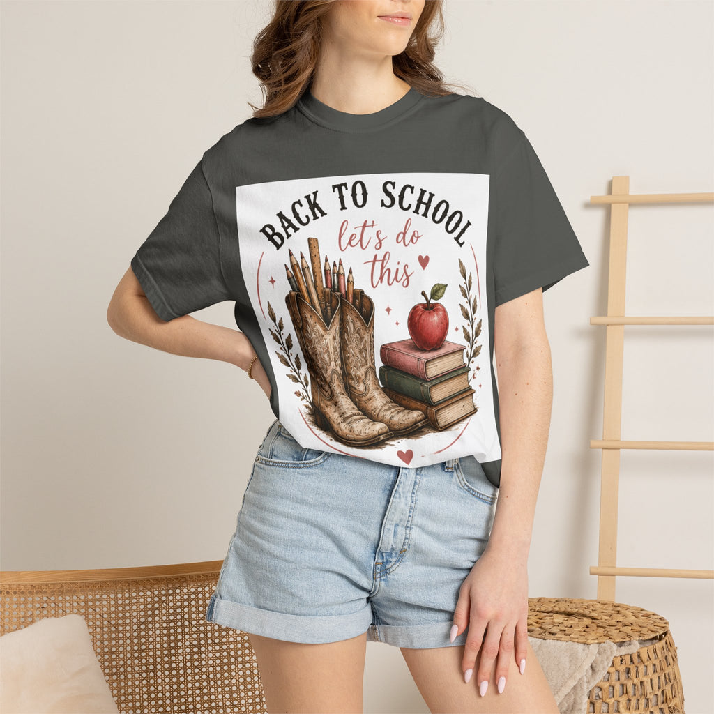 Adult Back to School Graphic T-Shirt – "Back to School, Let’s Do This" Cowboy Boots & Books Teacher