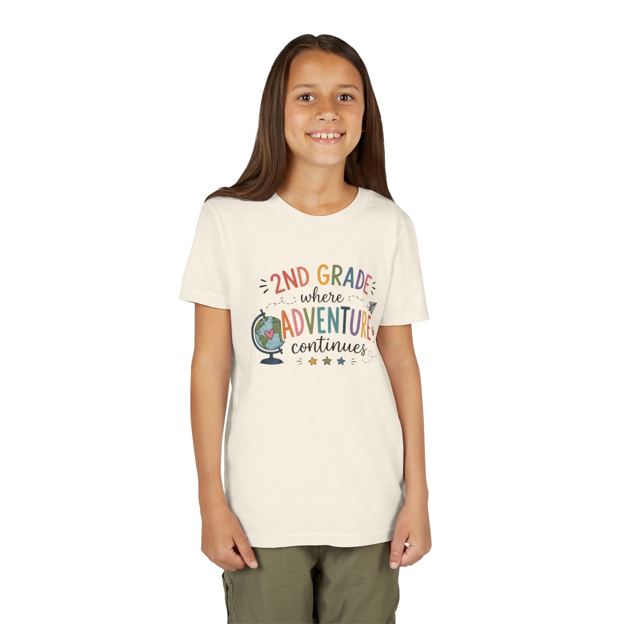 2nd Grade Adventure Graphic T-Shirt — Youth Back-to-School Globe Design